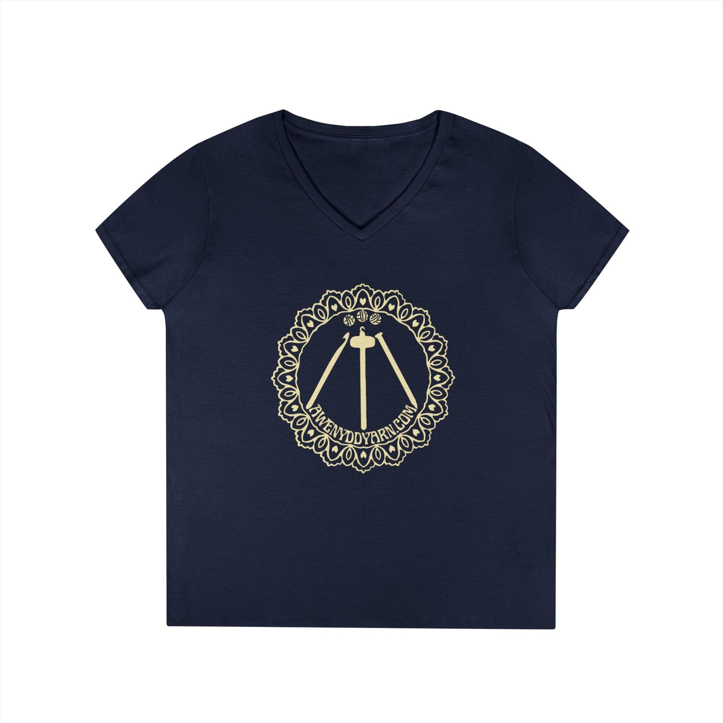 Ladies' V-Neck T-Shirt with Yellow Logo