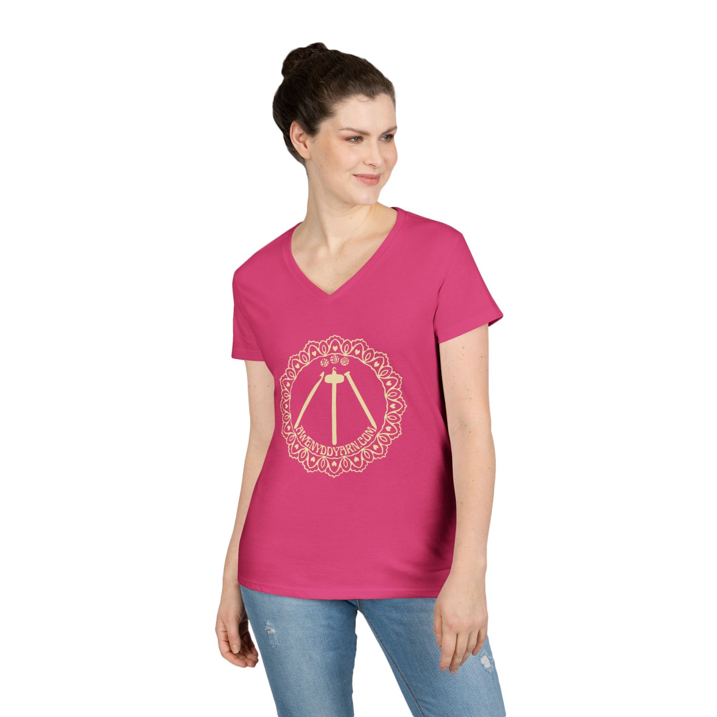 Ladies' V-Neck T-Shirt with Yellow Logo