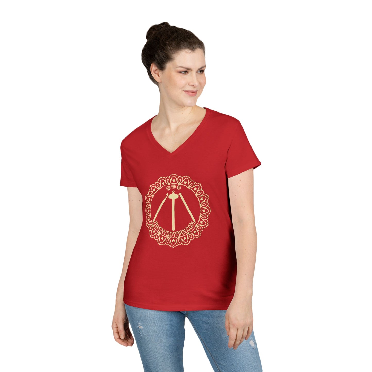 Ladies' V-Neck T-Shirt with Yellow Logo