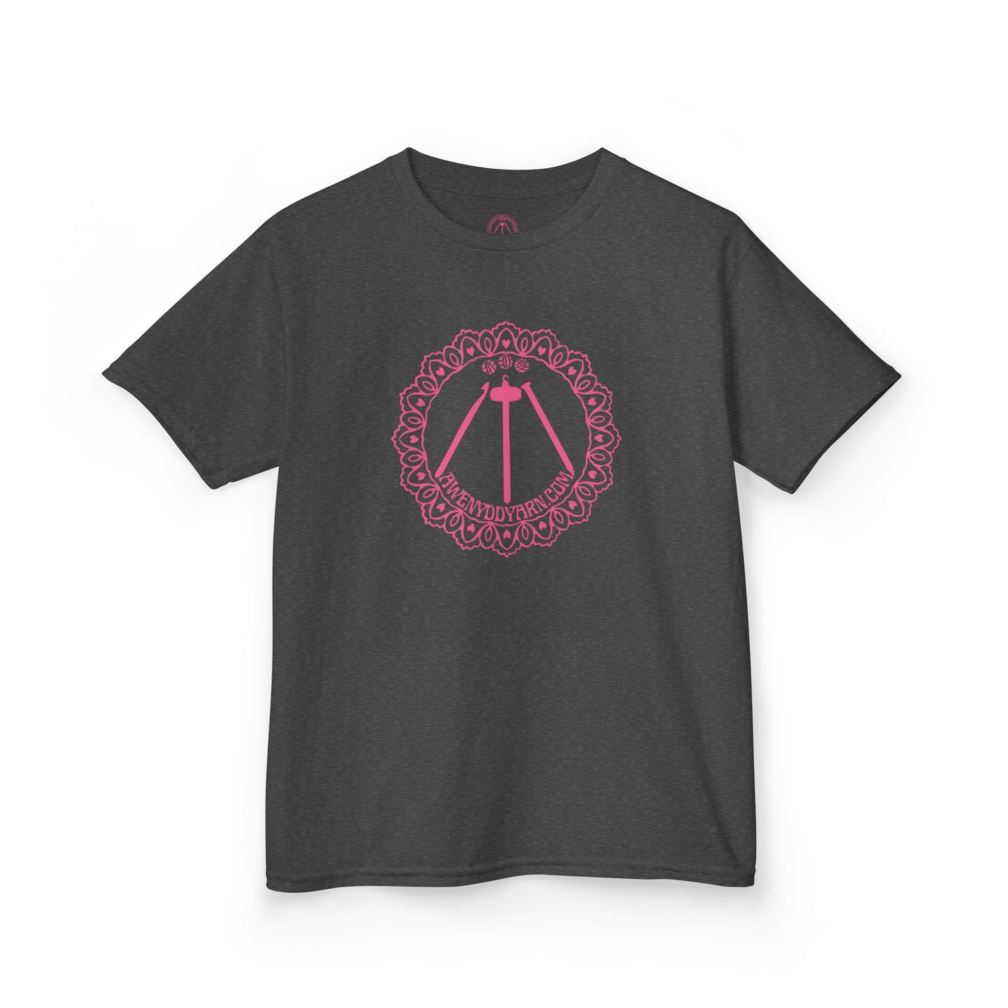 Kids Heavy Cotton Tee - Pink Awenydd Logo