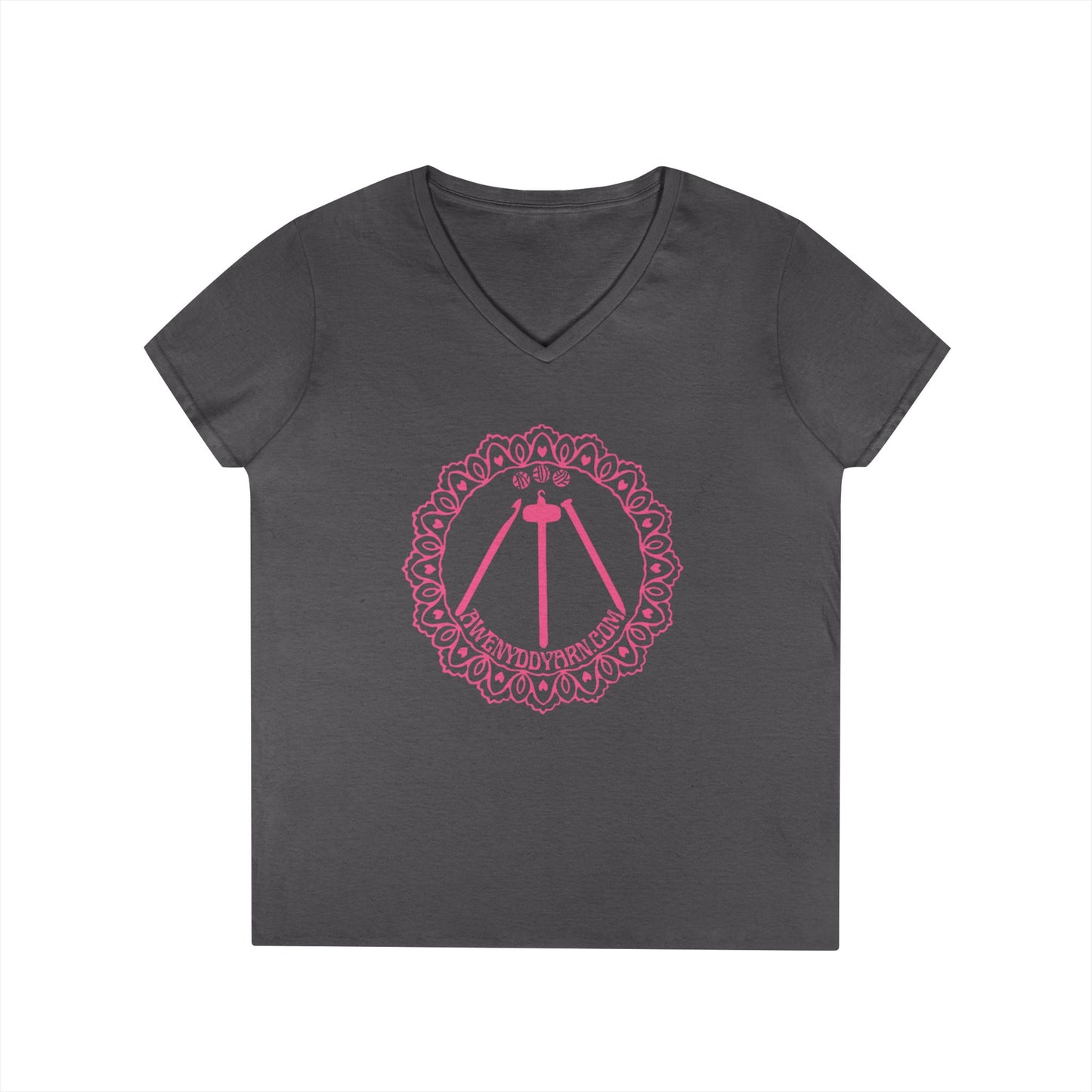 Ladies' V-Neck Tee with Pink Logo