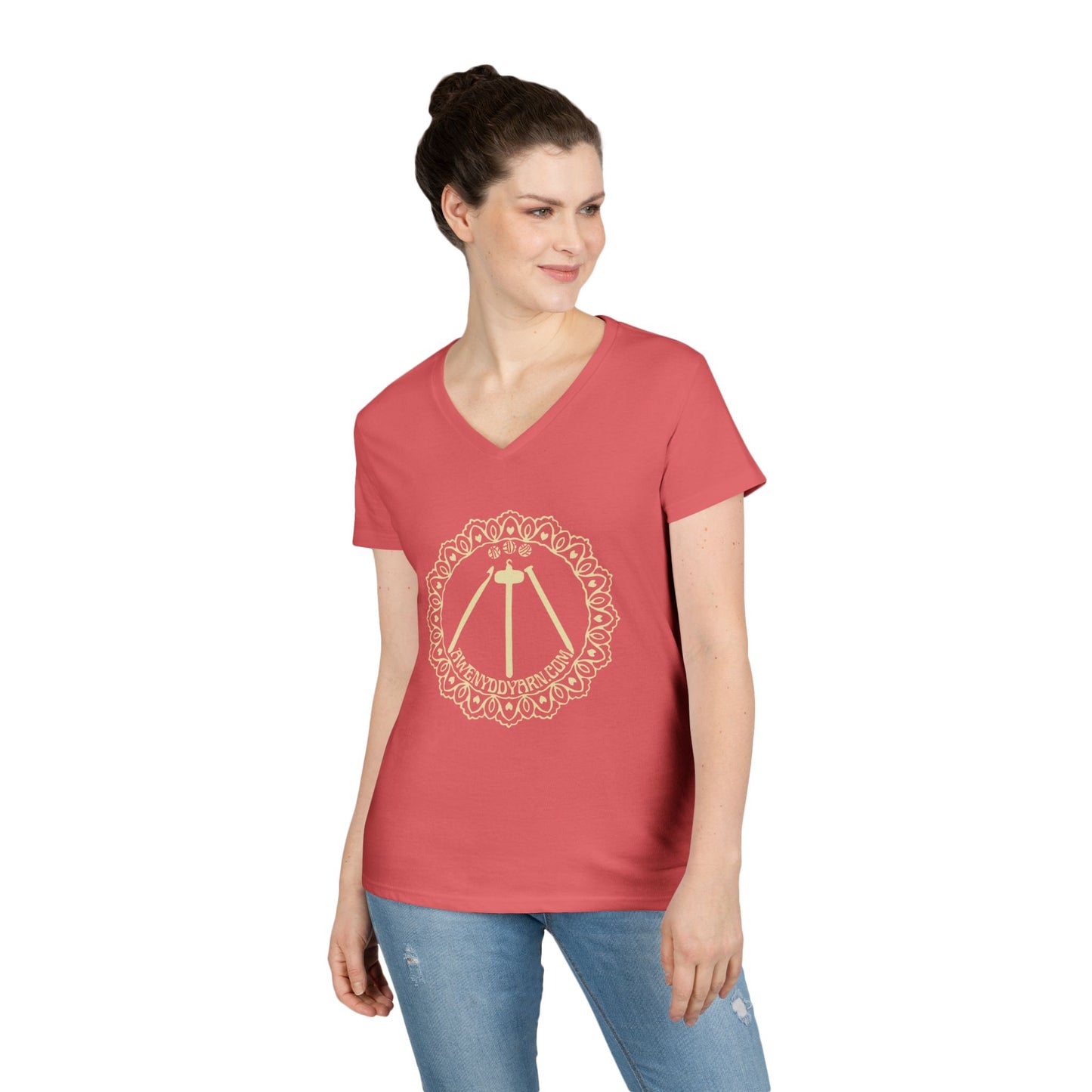 Ladies' V-Neck T-Shirt with Yellow Logo