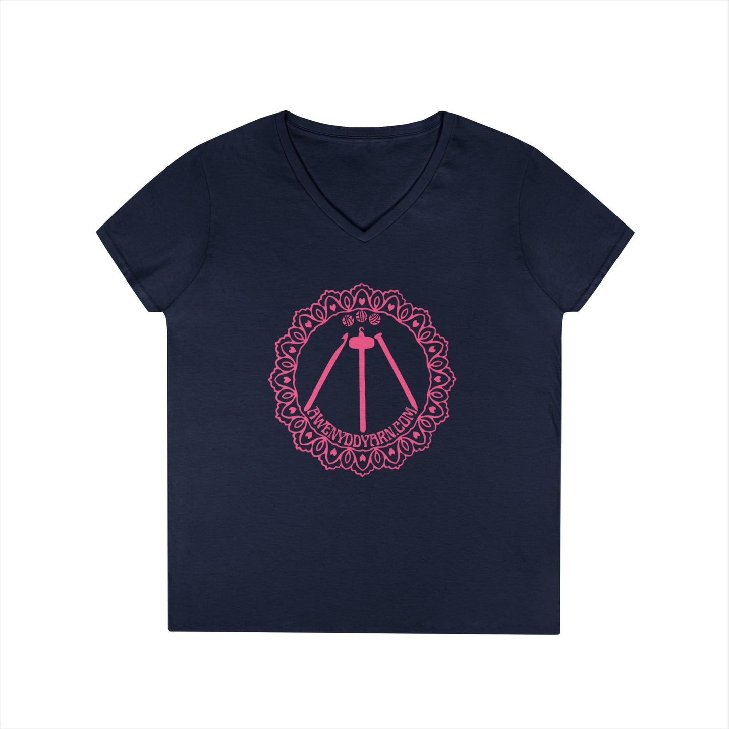 Ladies' V-Neck Tee with Pink Logo