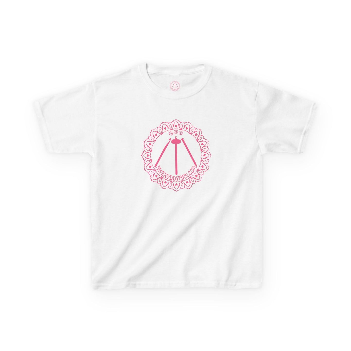 Kids Heavy Cotton Tee - Pink Awenydd Logo