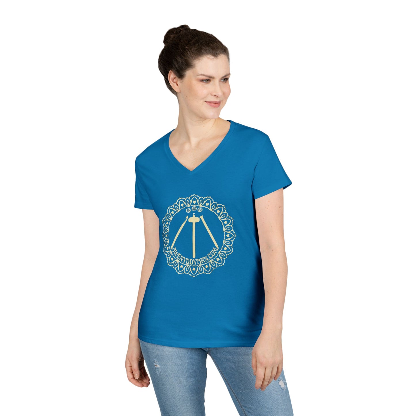 Ladies' V-Neck T-Shirt with Yellow Logo