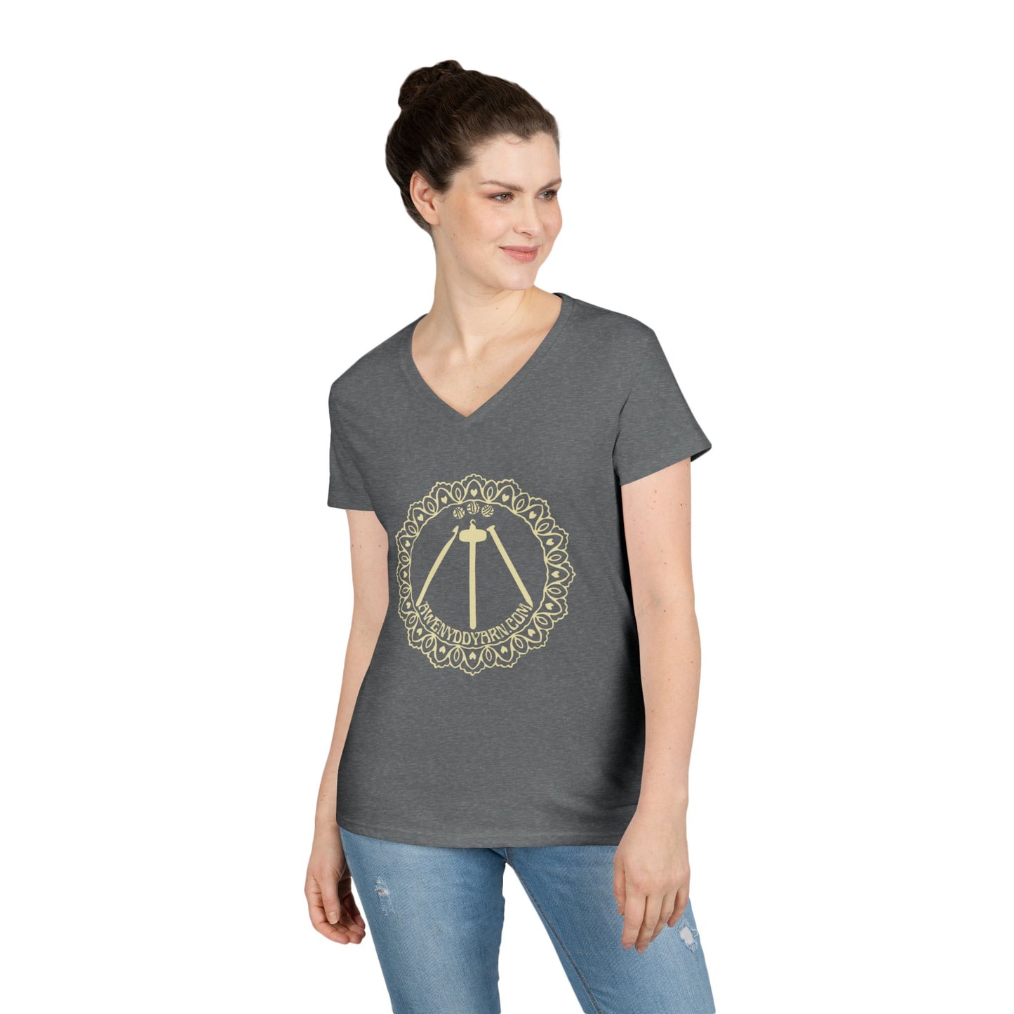 Ladies' V-Neck T-Shirt with Yellow Logo