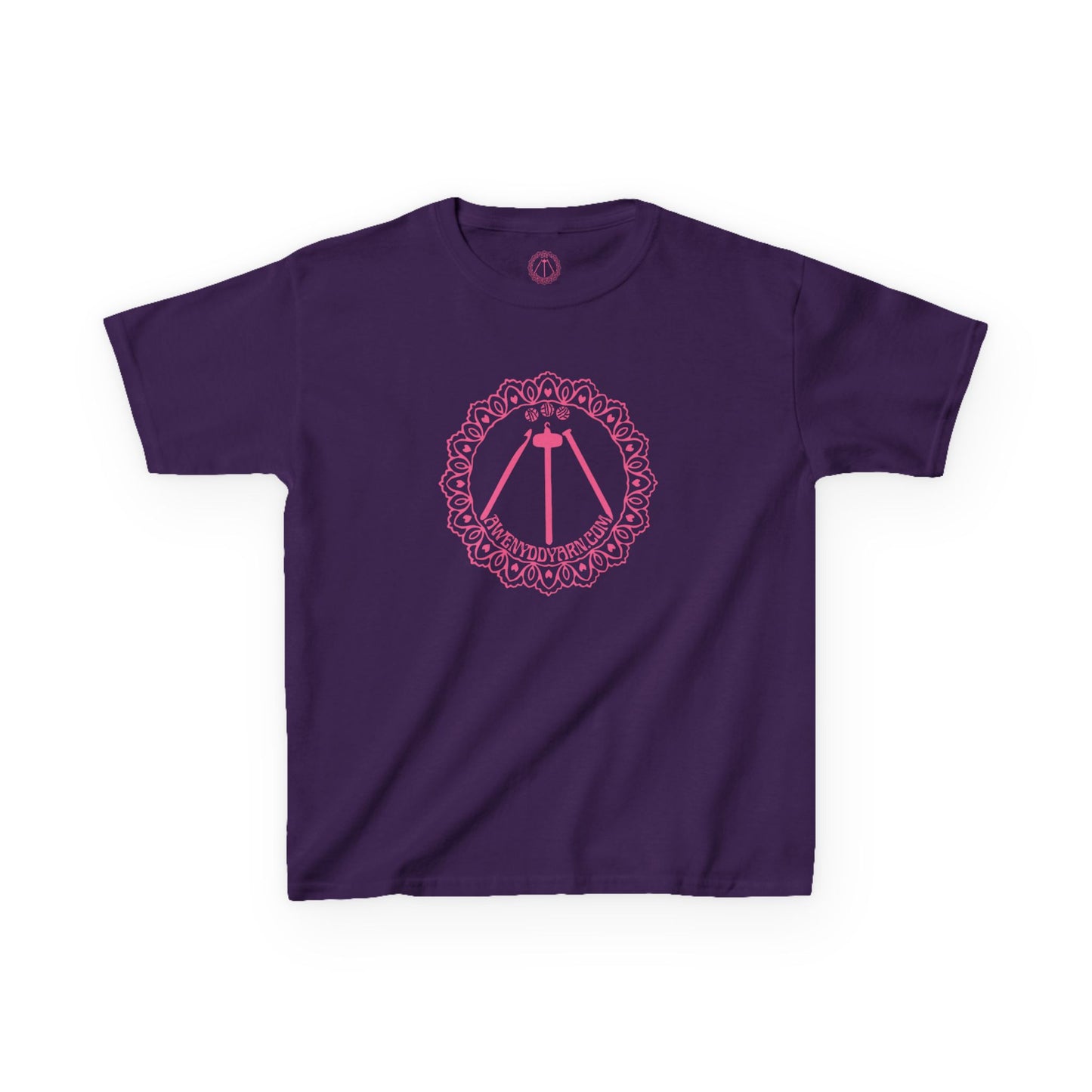 Kids Heavy Cotton Tee - Pink Awenydd Logo