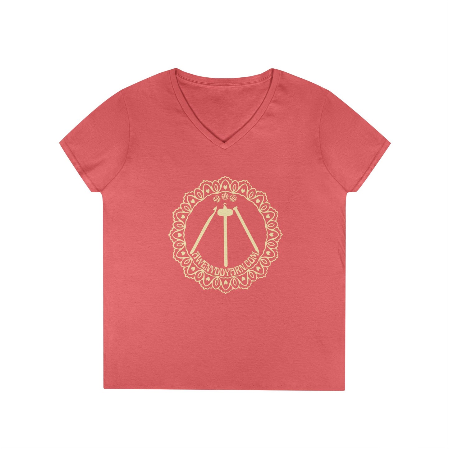 Ladies' V-Neck T-Shirt with Yellow Logo