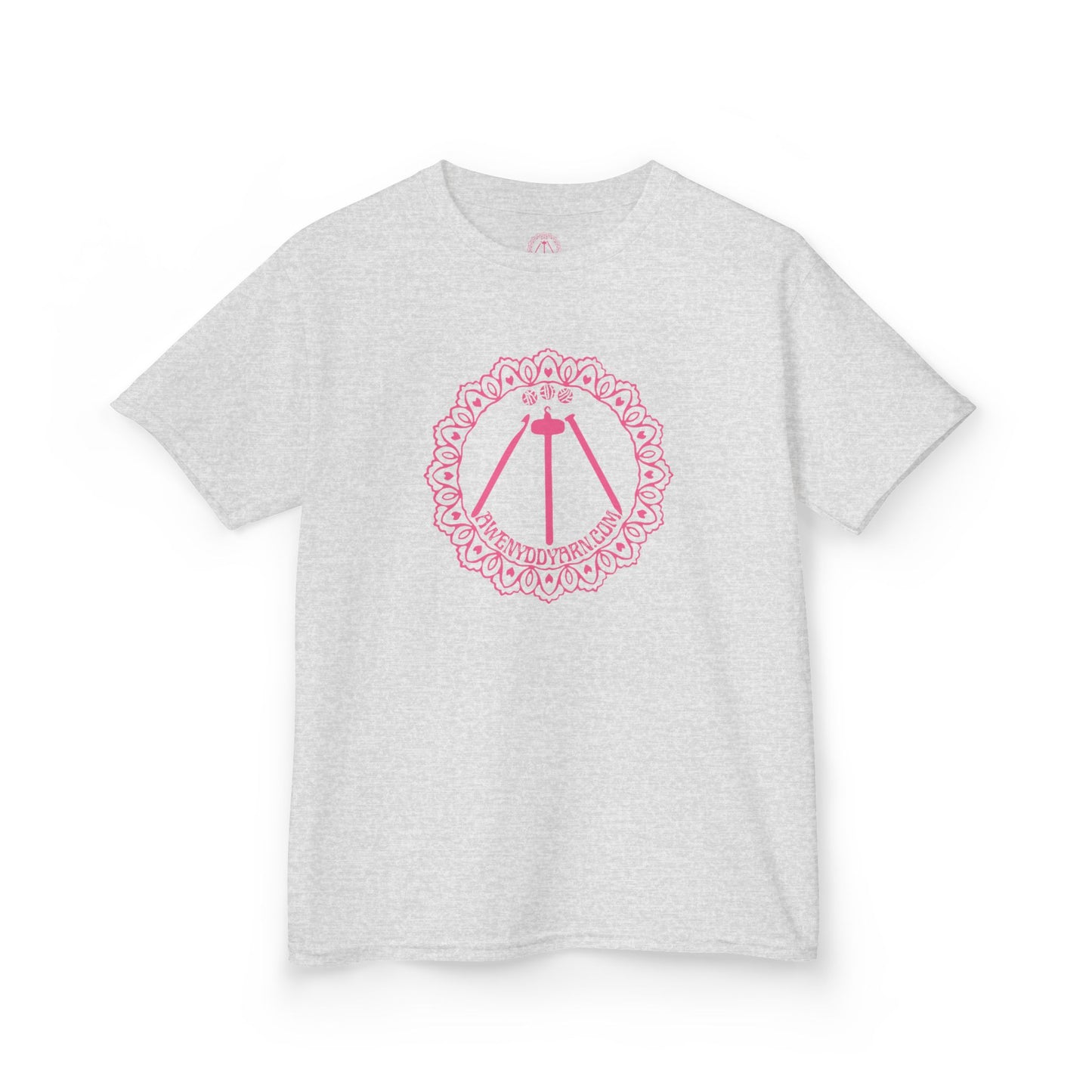 Kids Heavy Cotton Tee - Pink Awenydd Logo