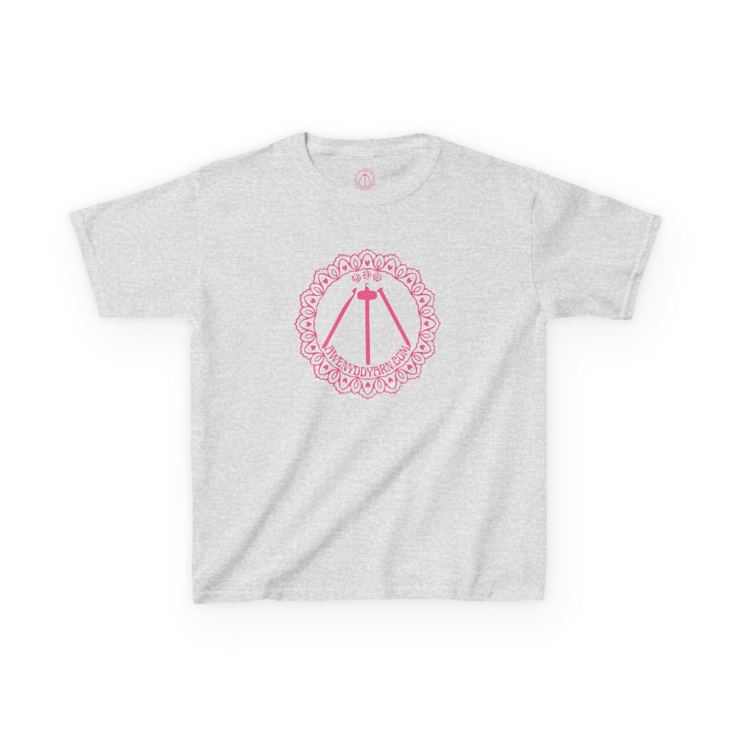 Kids Heavy Cotton Tee - Pink Awenydd Logo