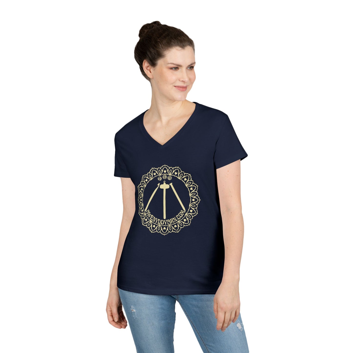 Ladies' V-Neck T-Shirt with Yellow Logo