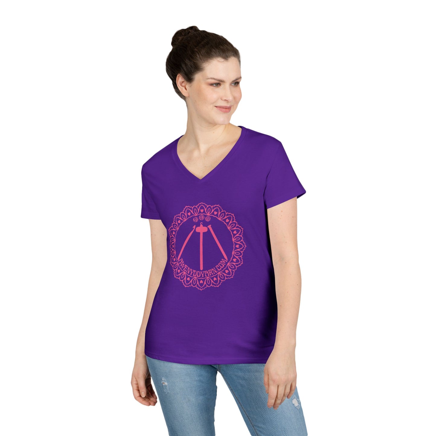 Ladies' V-Neck Tee with Pink Logo
