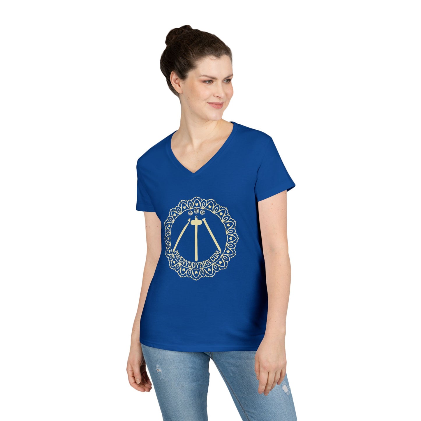 Ladies' V-Neck T-Shirt with Yellow Logo