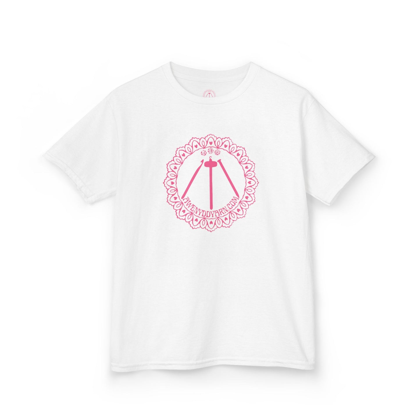 Kids Heavy Cotton Tee - Pink Awenydd Logo
