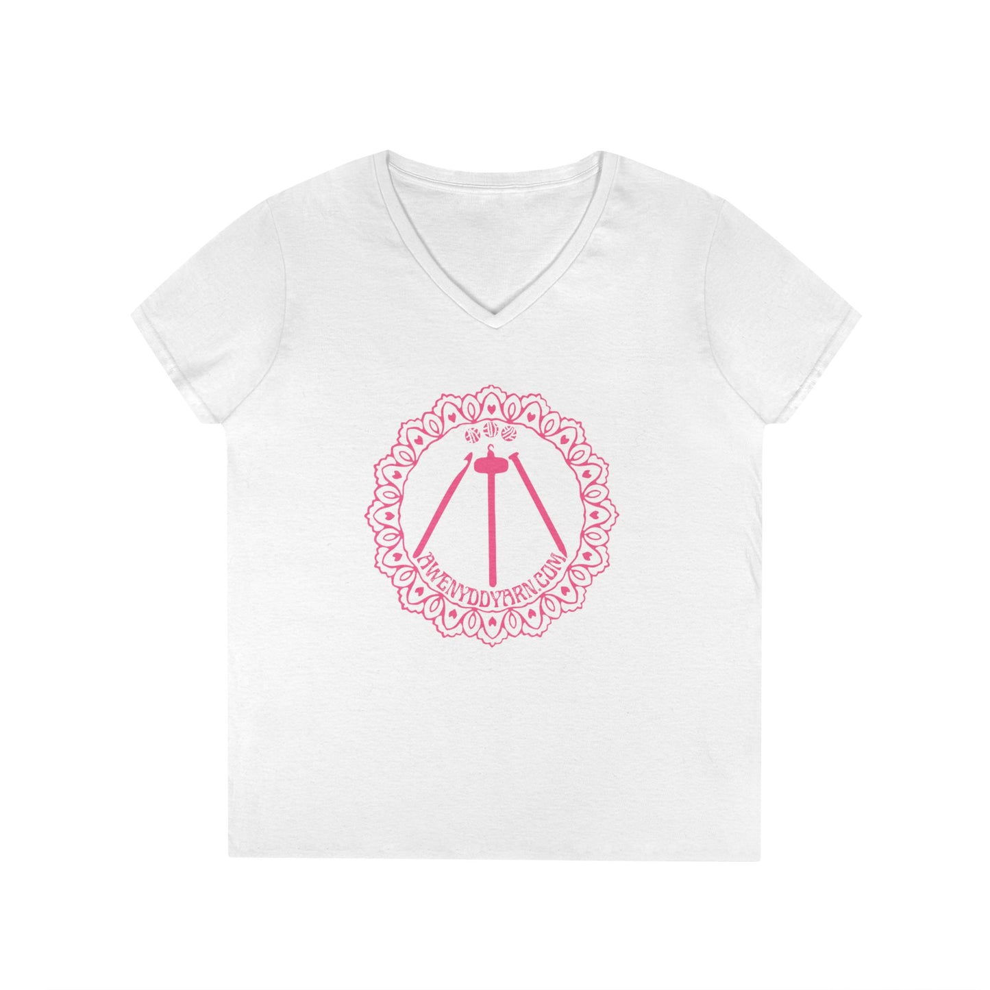 Ladies' V-Neck Tee with Pink Logo