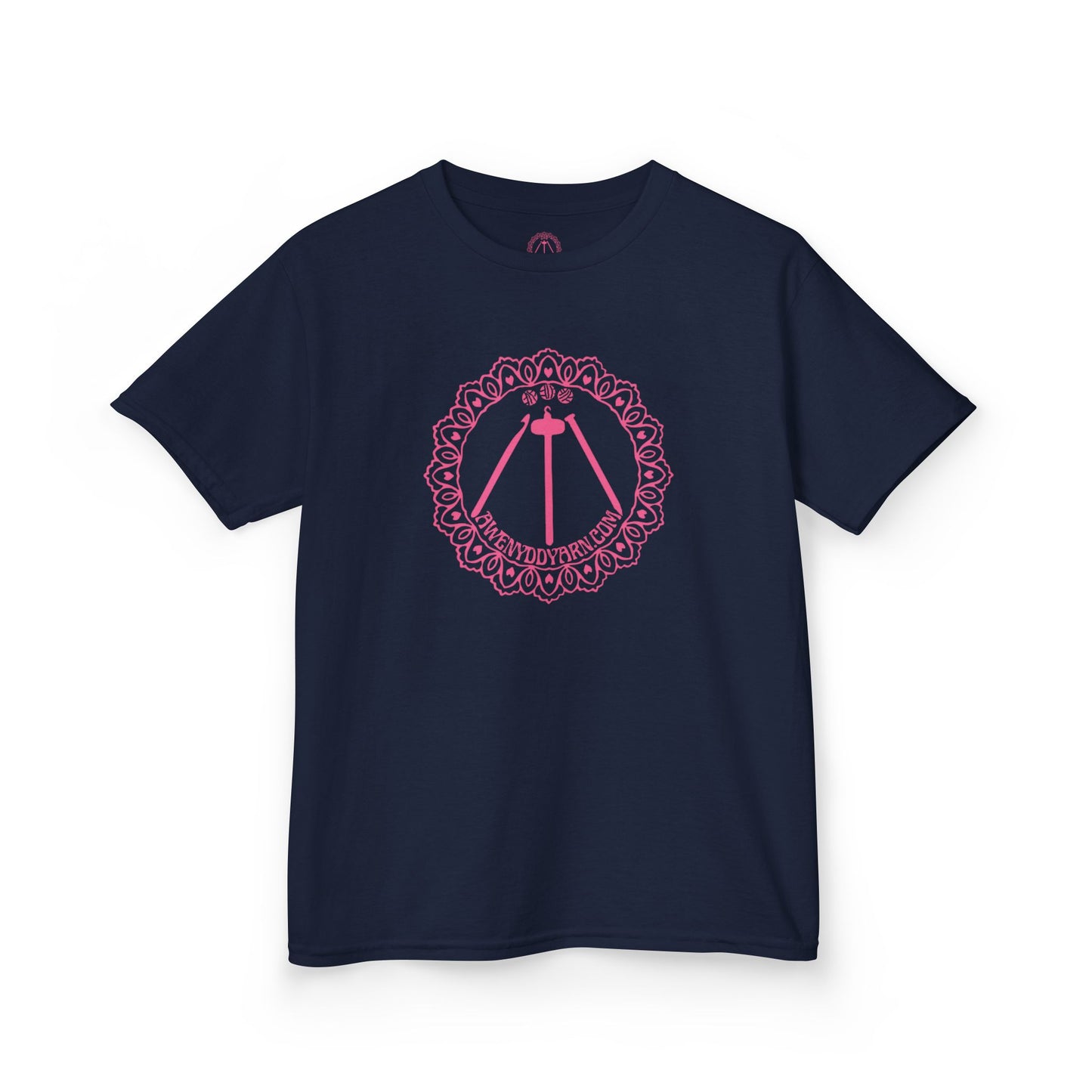 Kids Heavy Cotton Tee - Pink Awenydd Logo