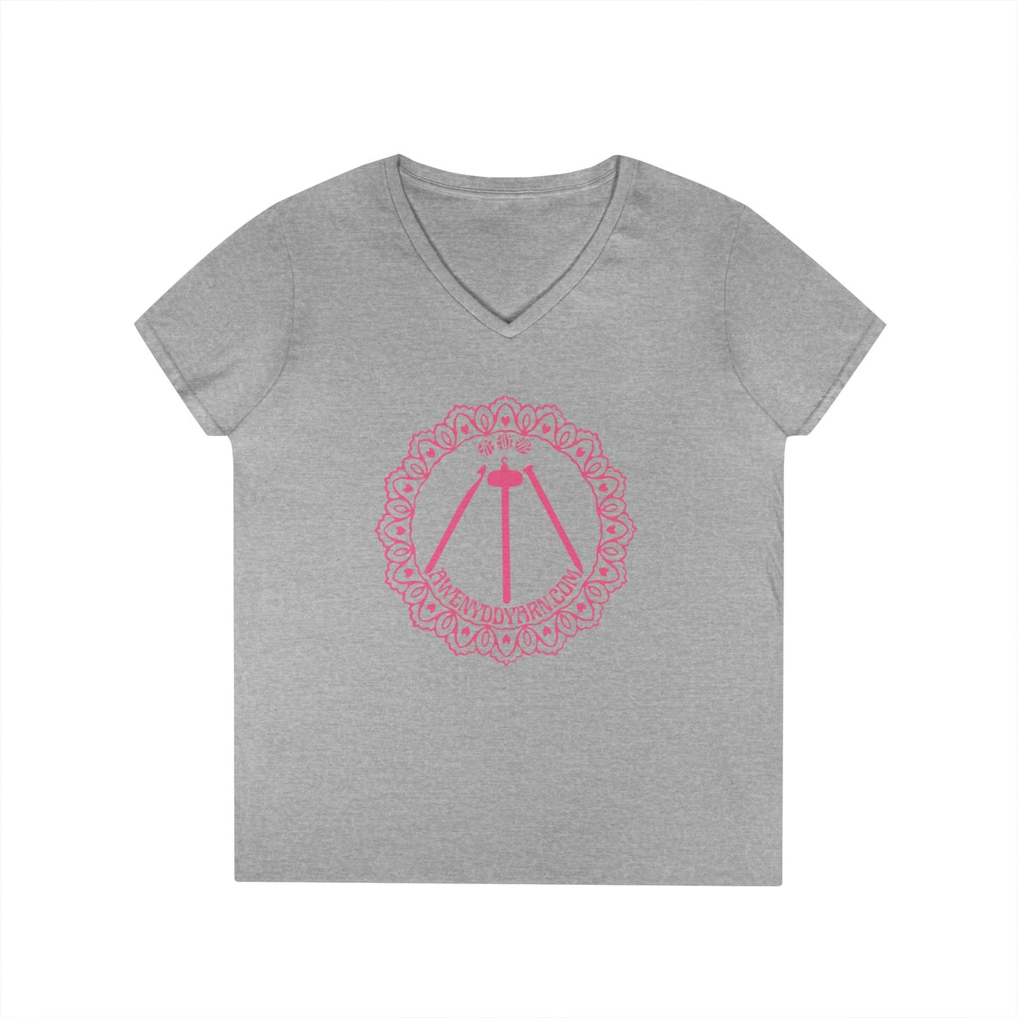 Ladies' V-Neck Tee with Pink Logo