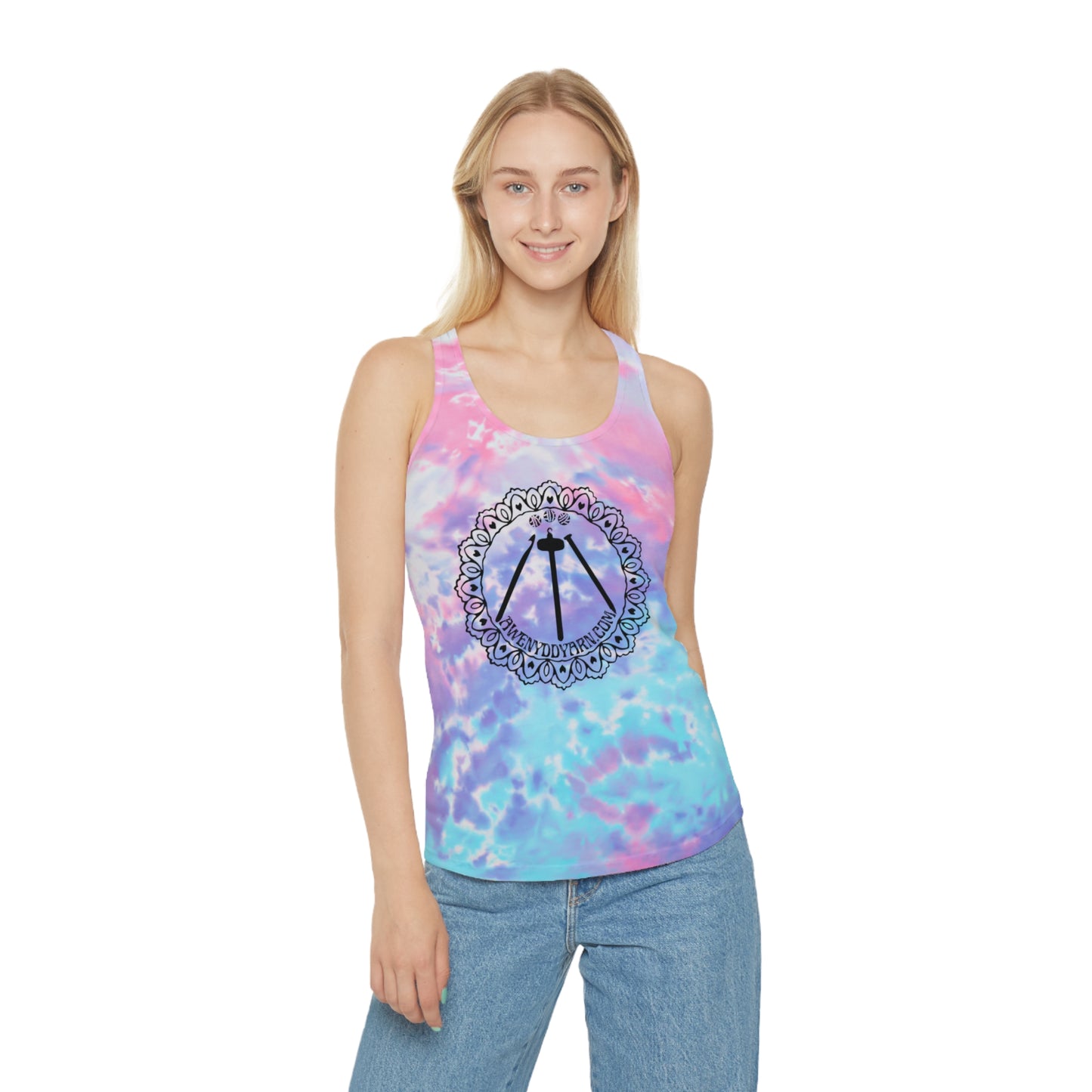 Bohemian Tie Dye Racerback Tank Top with Logo Design
