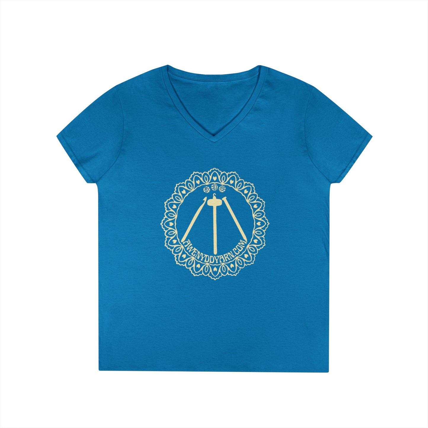 Ladies' V-Neck T-Shirt with Yellow Logo
