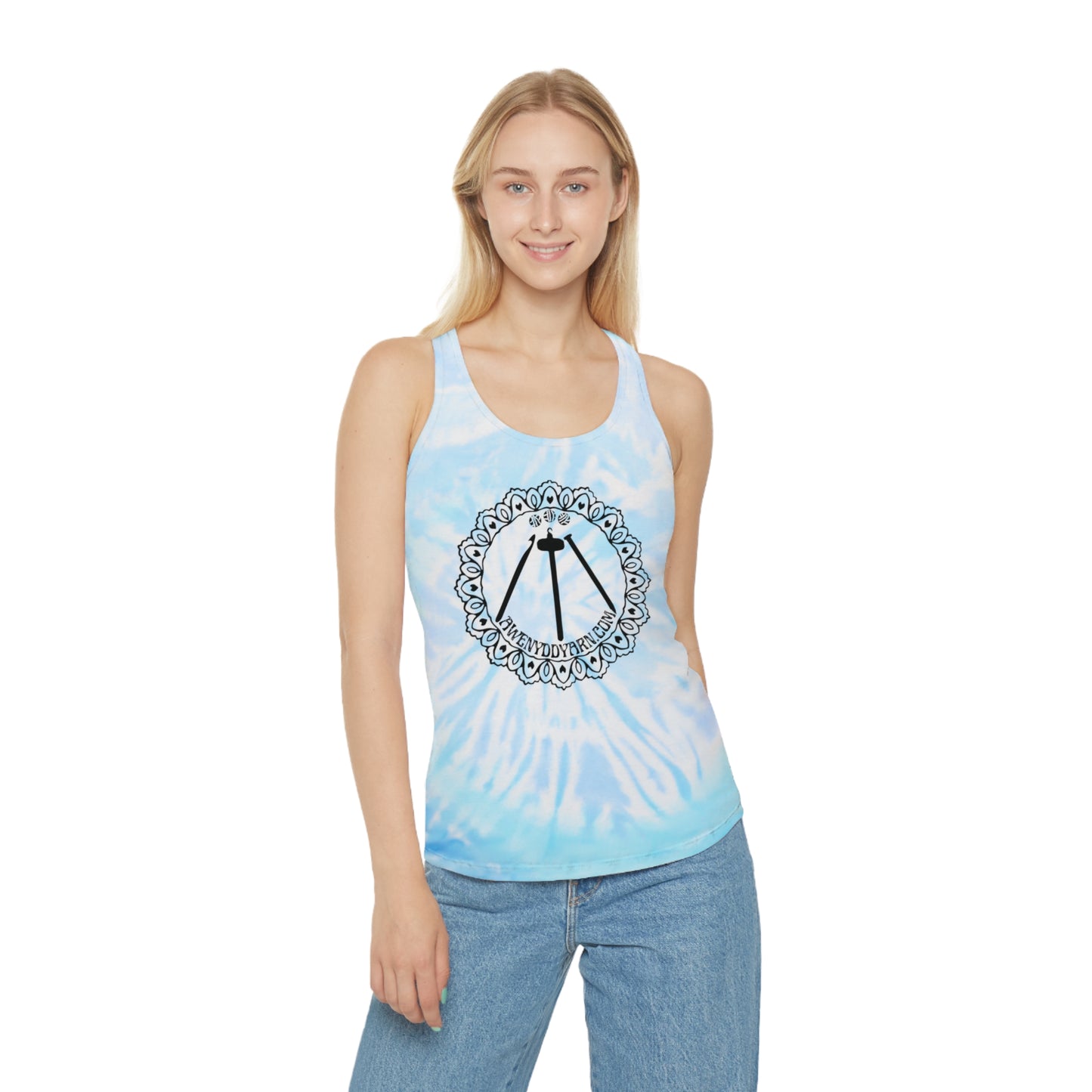 Bohemian Tie Dye Racerback Tank Top with Logo Design