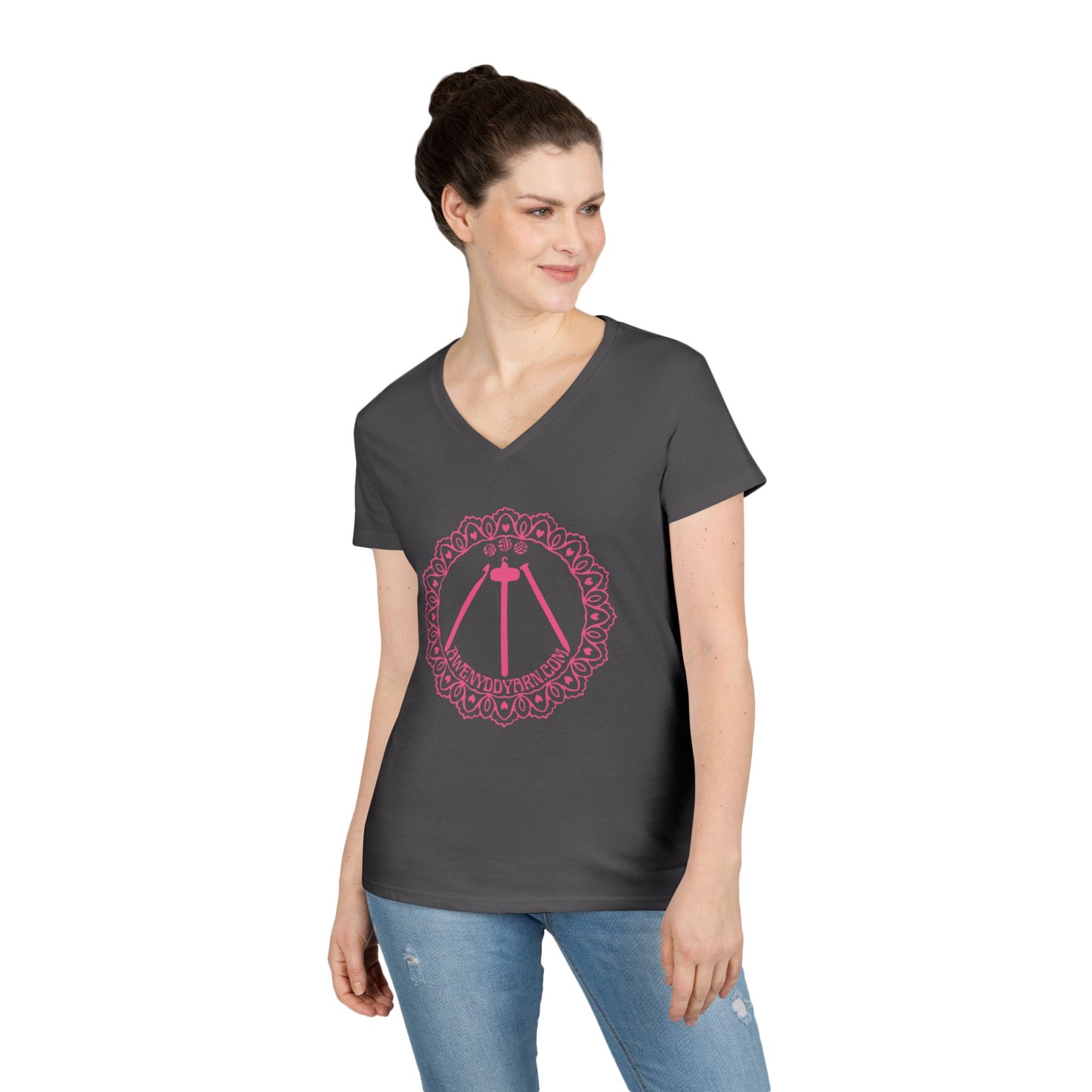 Ladies' V-Neck Tee with Pink Logo