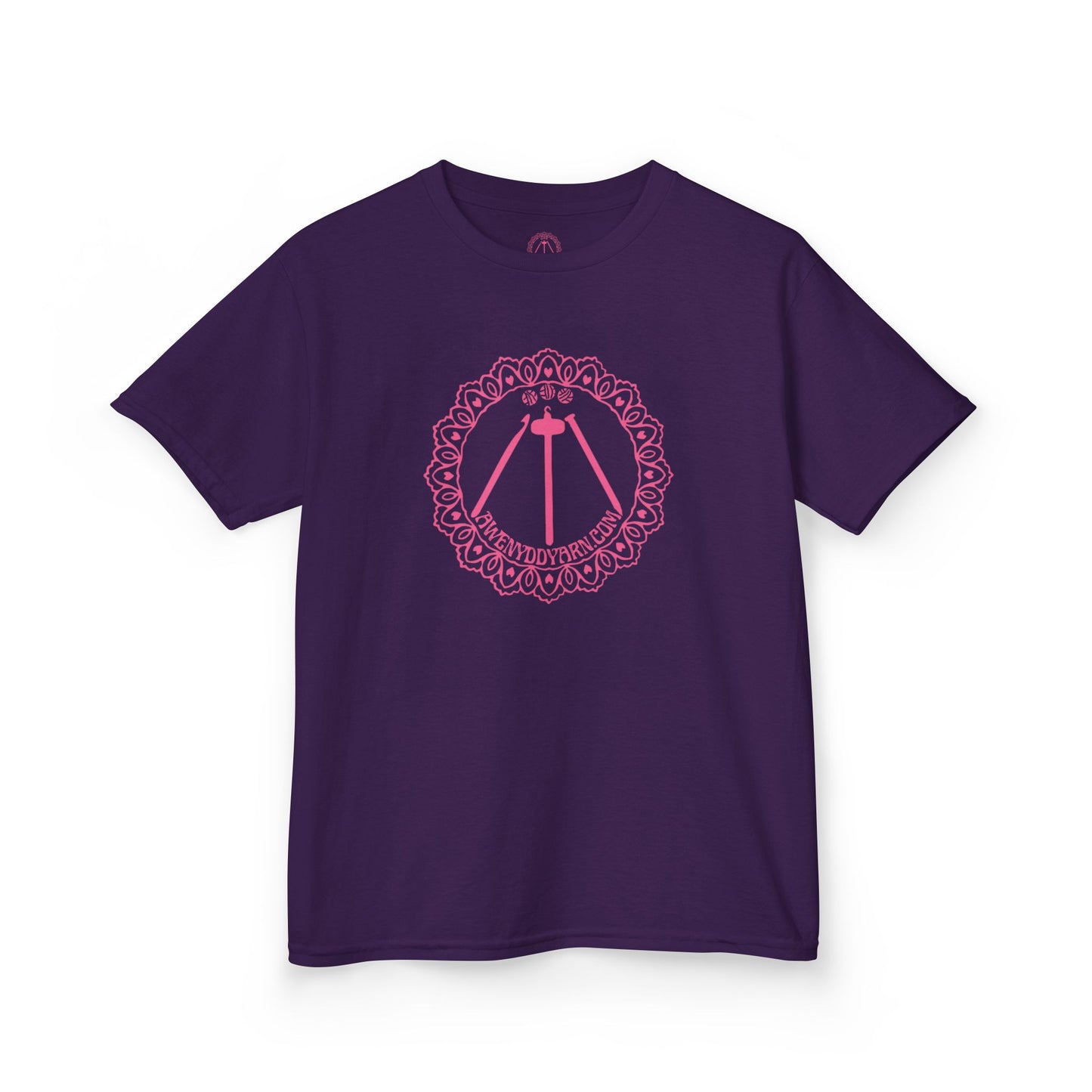 Kids Heavy Cotton Tee - Pink Awenydd Logo