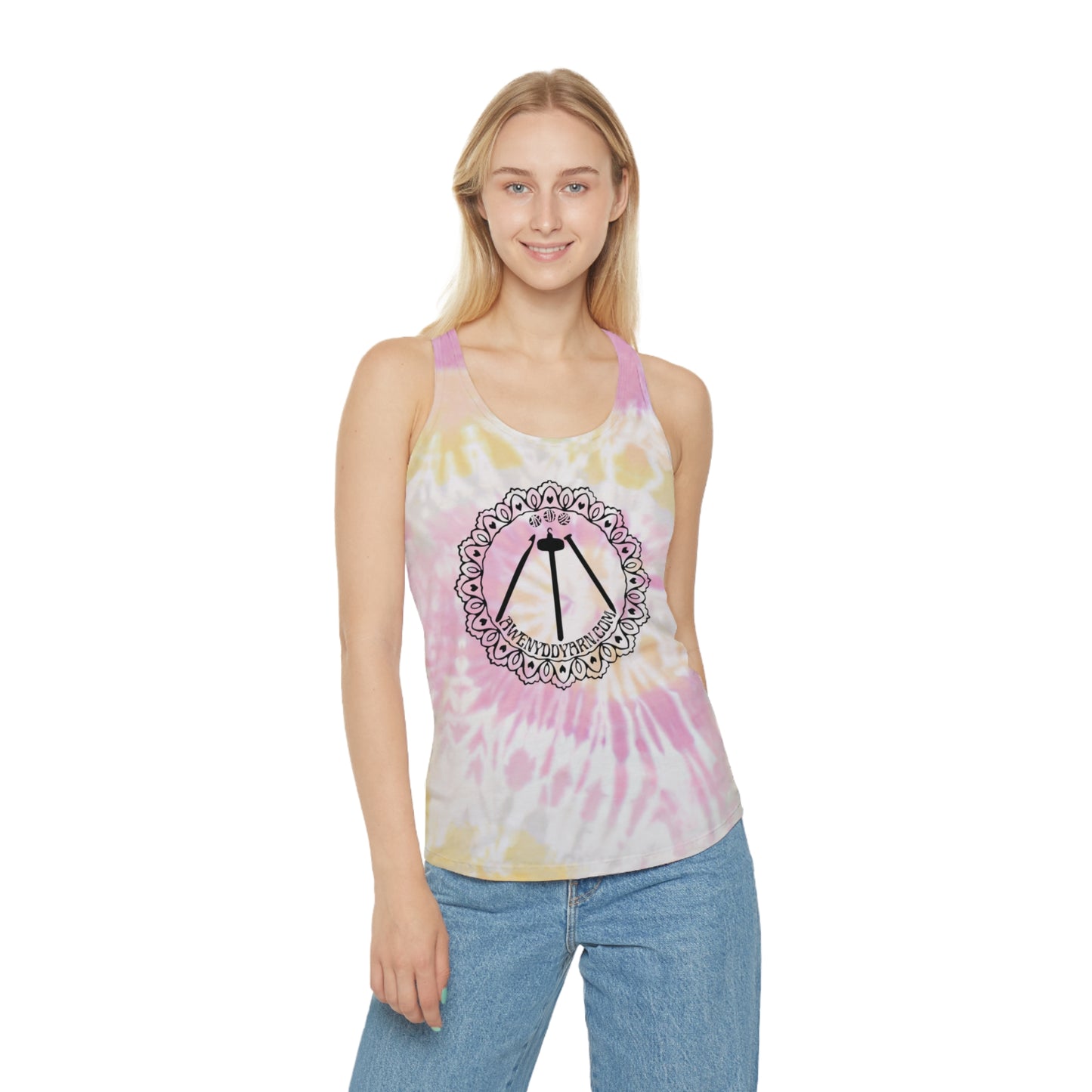 Bohemian Tie Dye Racerback Tank Top with Logo Design