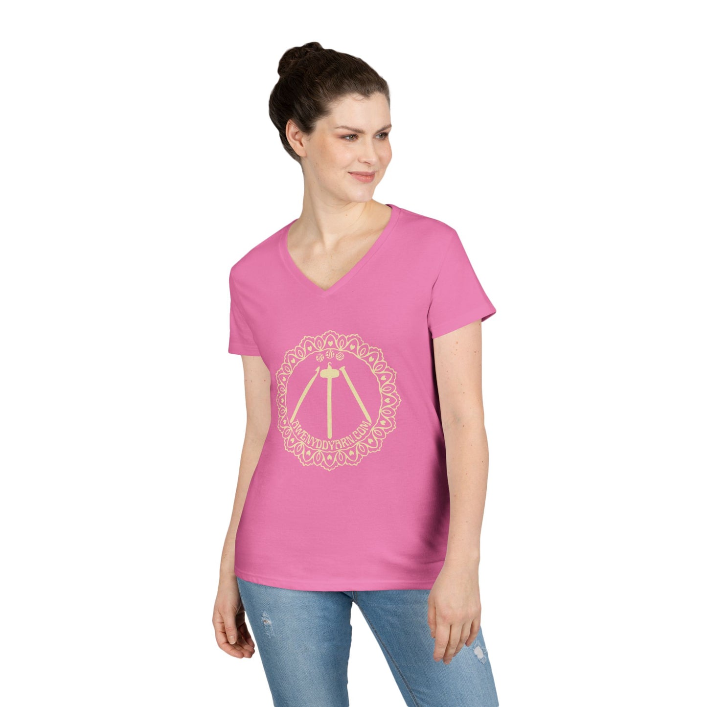 Ladies' V-Neck T-Shirt with Yellow Logo