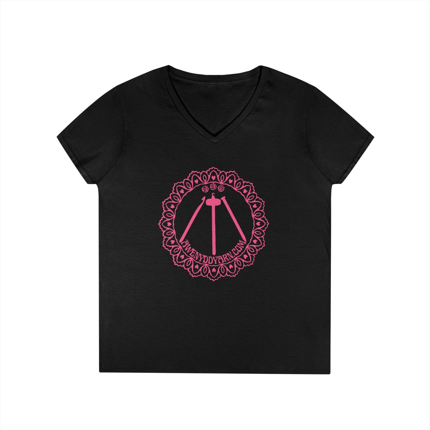 Ladies' V-Neck Tee with Pink Logo