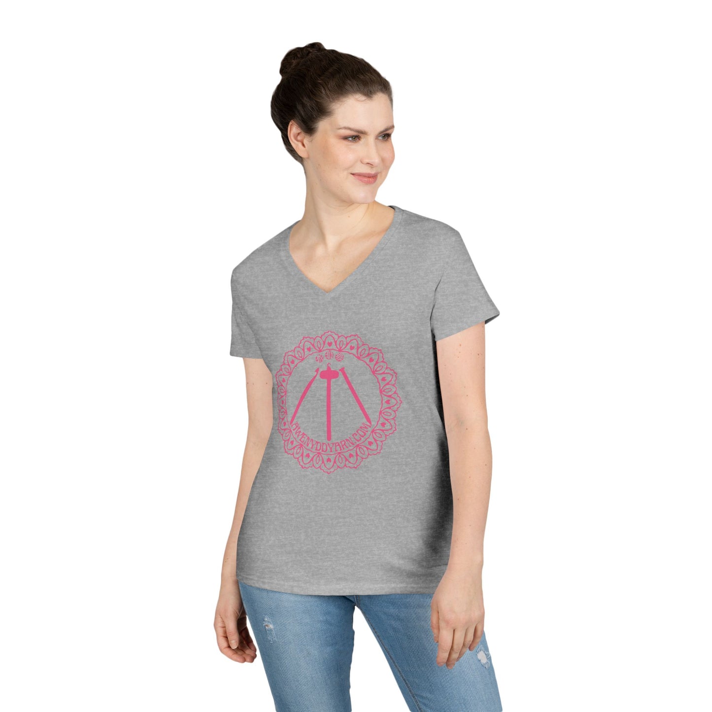 Ladies' V-Neck Tee with Pink Logo