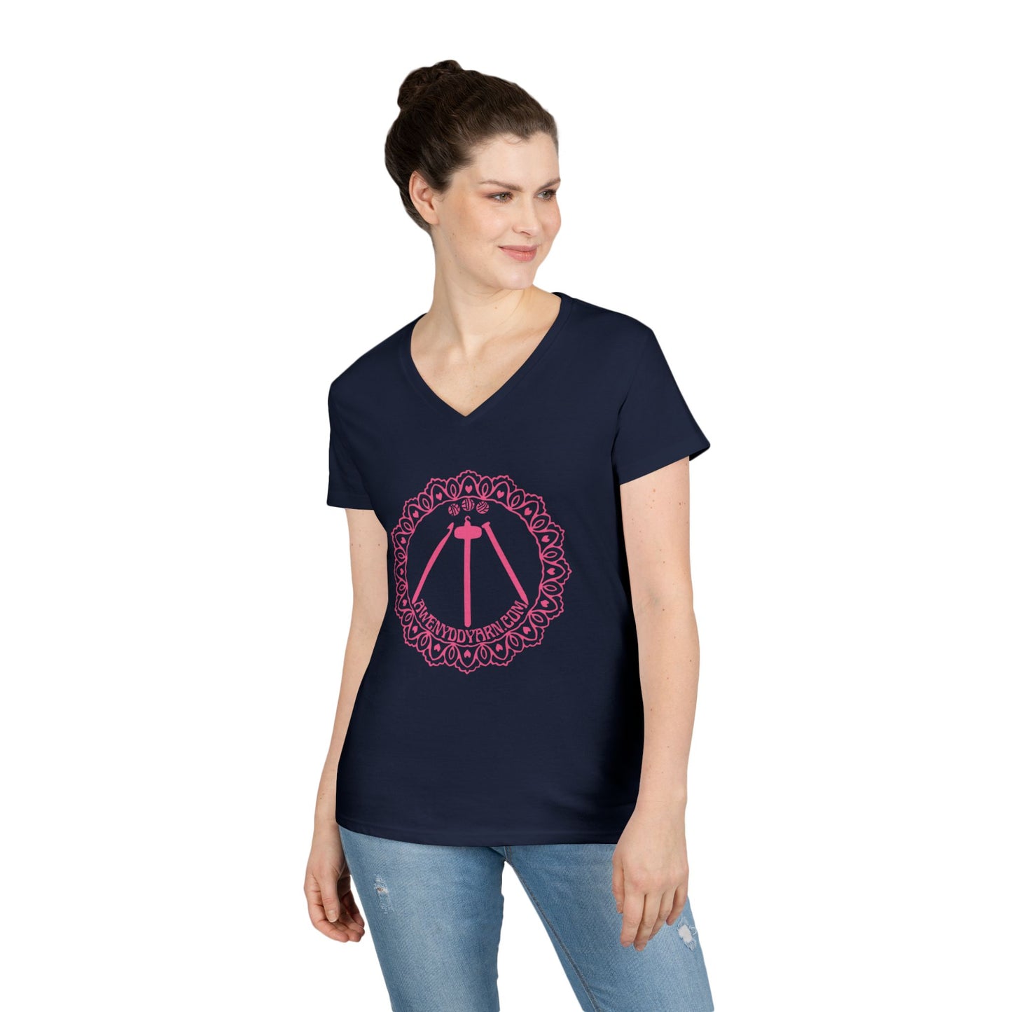 Ladies' V-Neck Tee with Pink Logo