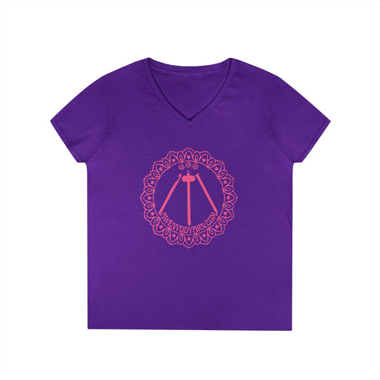 Ladies' V-Neck Tee with Pink Logo