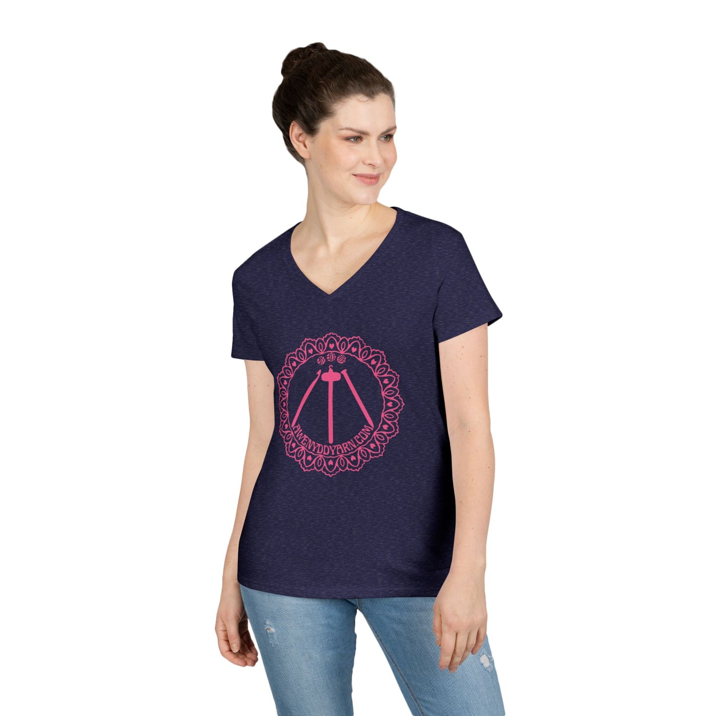 Ladies' V-Neck Tee with Pink Logo
