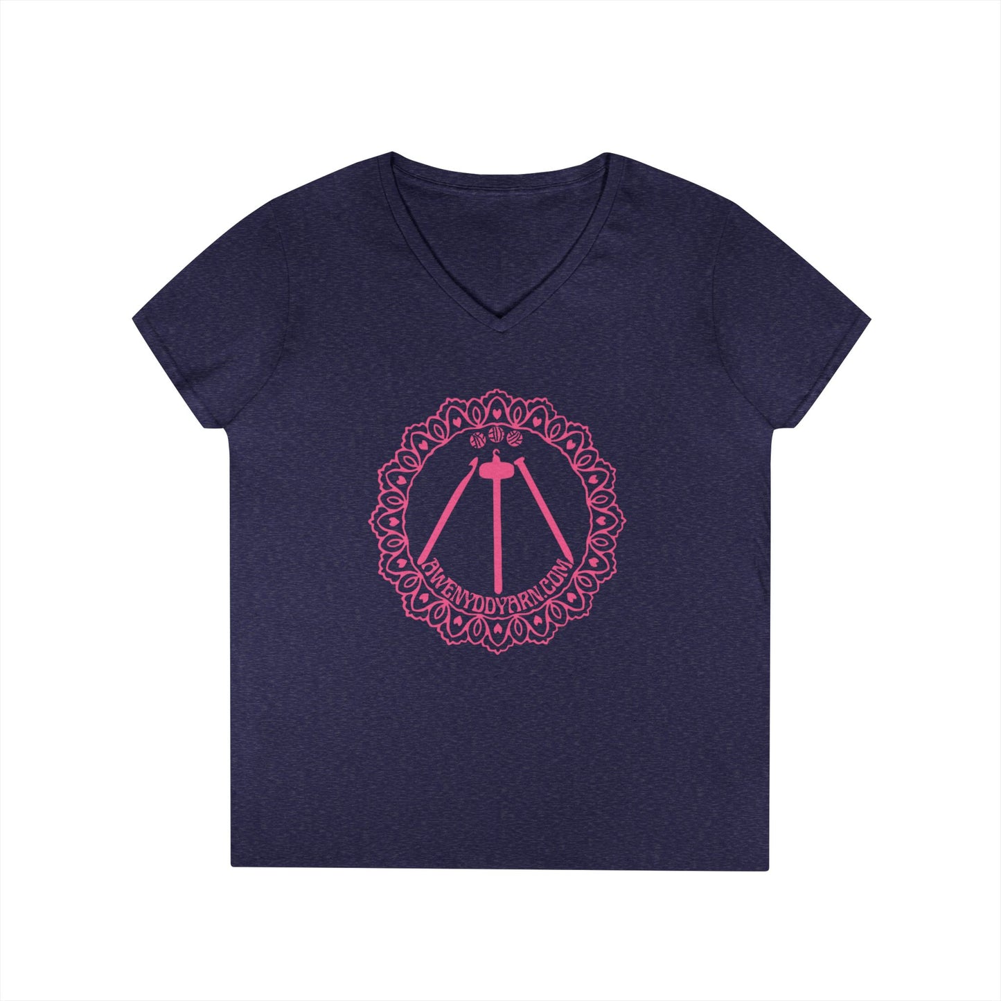 Ladies' V-Neck Tee with Pink Logo