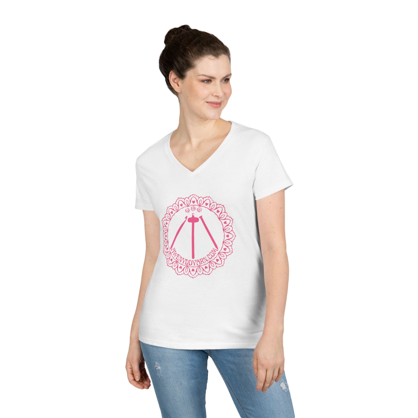 Ladies' V-Neck Tee with Pink Logo